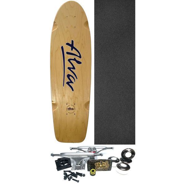 Alva Skateboards 1978 Natural / Blue / Silver Old School Skateboard Deck - 8.5" x 30" - Complete Skateboard Bundle